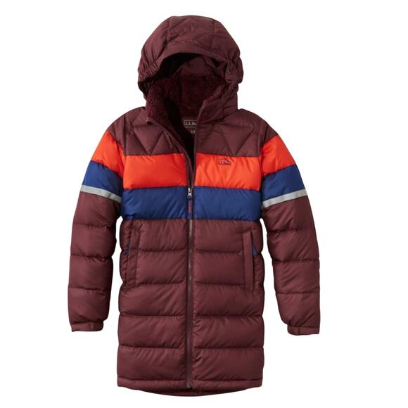 L.L. Bean Kids' Bean's Down Coat Colorblock Burgundy NEW Medium 10/12